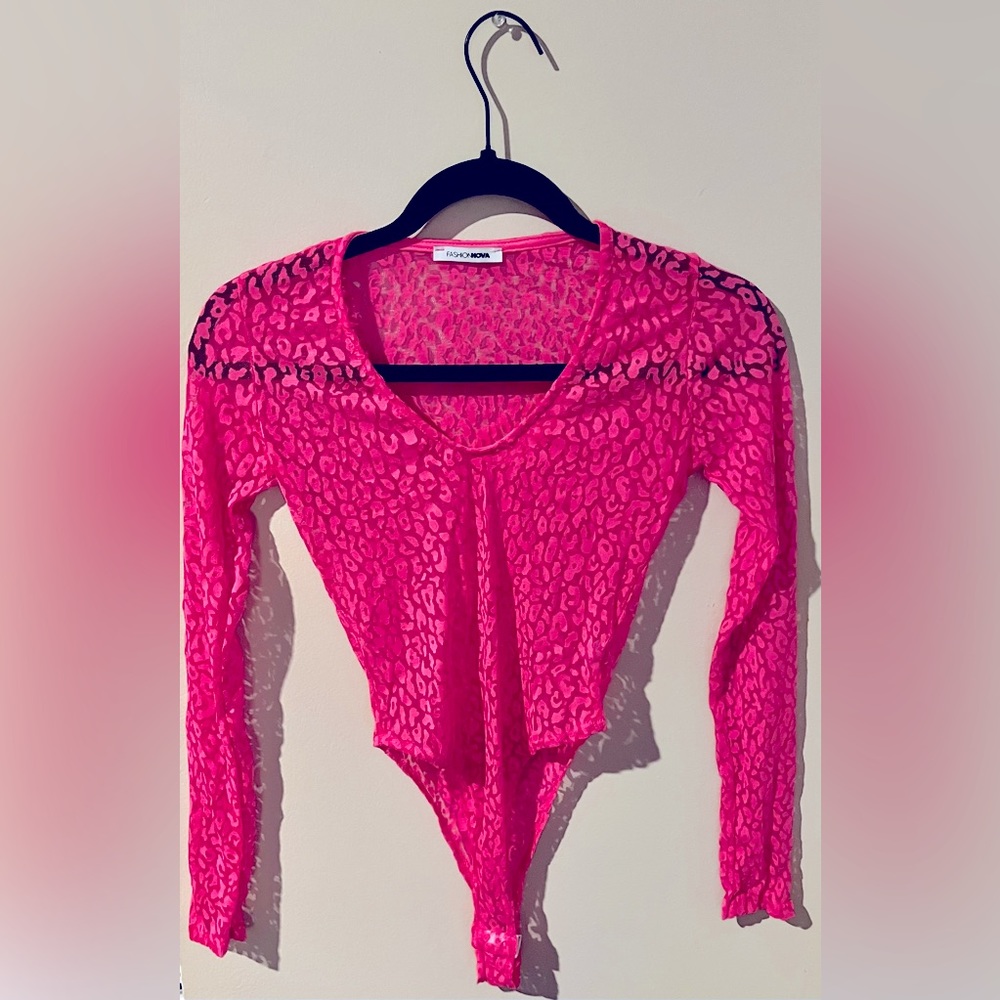 Fashion Nova’s Hot Pink Leopard “See-Through” XS Bodysuit